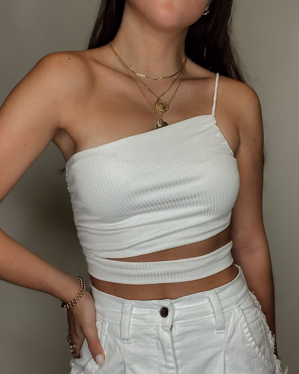 Off White One Shoulder Top